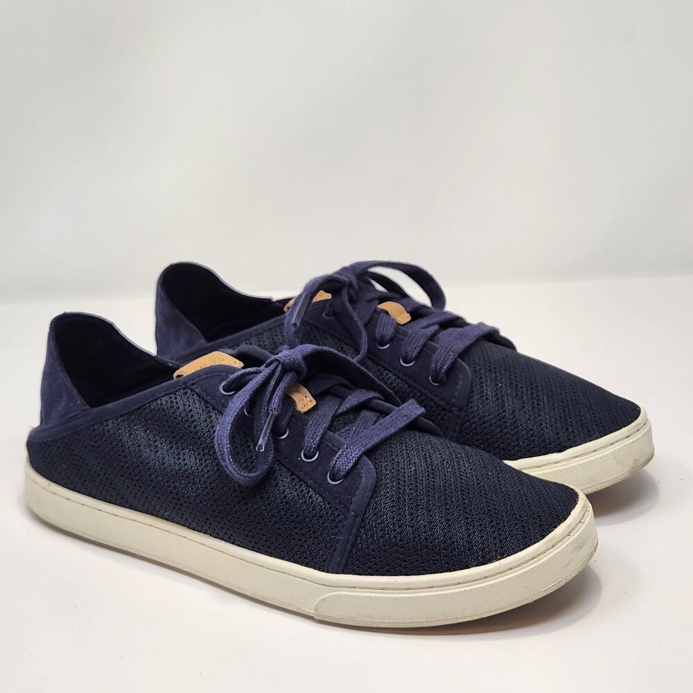 Olukai Pehuea Li Navy Blue Casual Shoes Women Size 8 Mesh Leather Sneakers